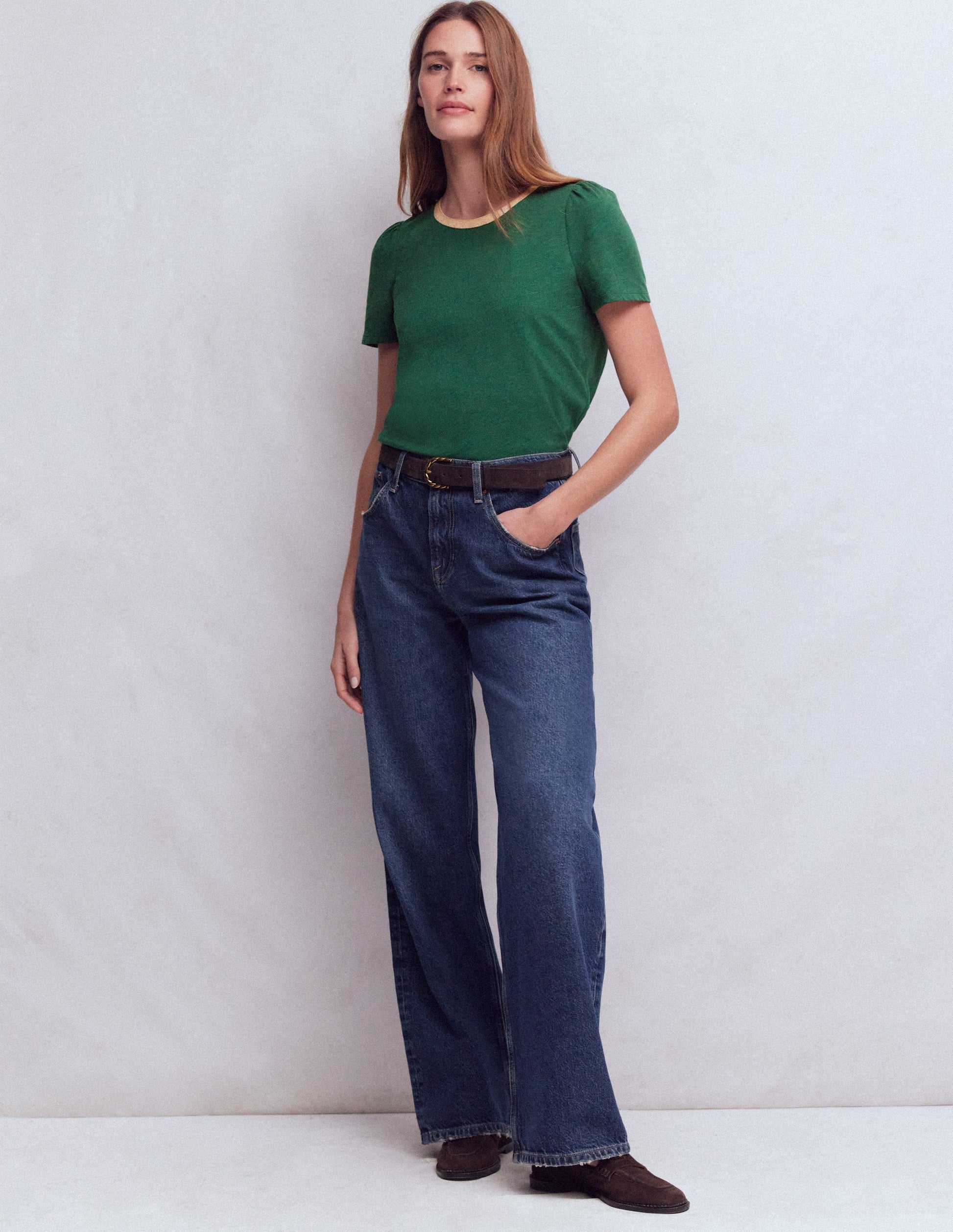Metallic Trim T-Shirt-Trekking Green-1