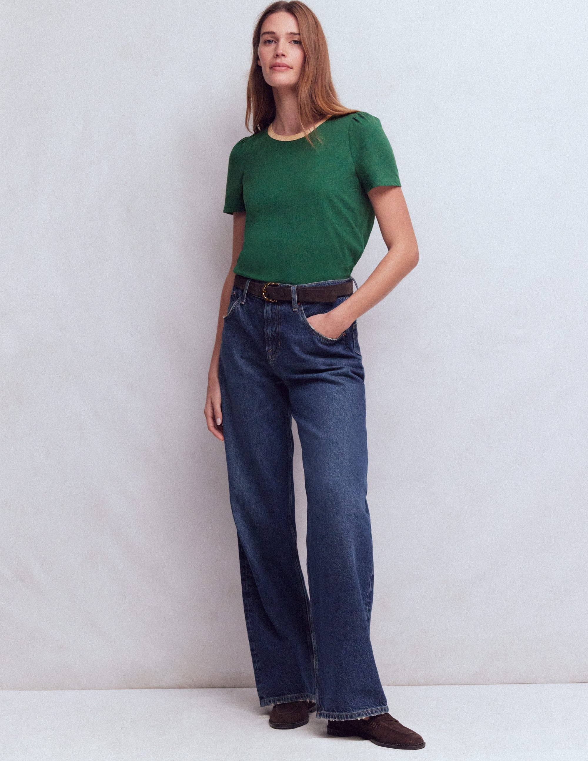 Metallic Trim T-Shirt-Trekking Green - Image 1