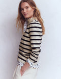 Ruffle Collar Mariner-Ivory and Navy Stripe