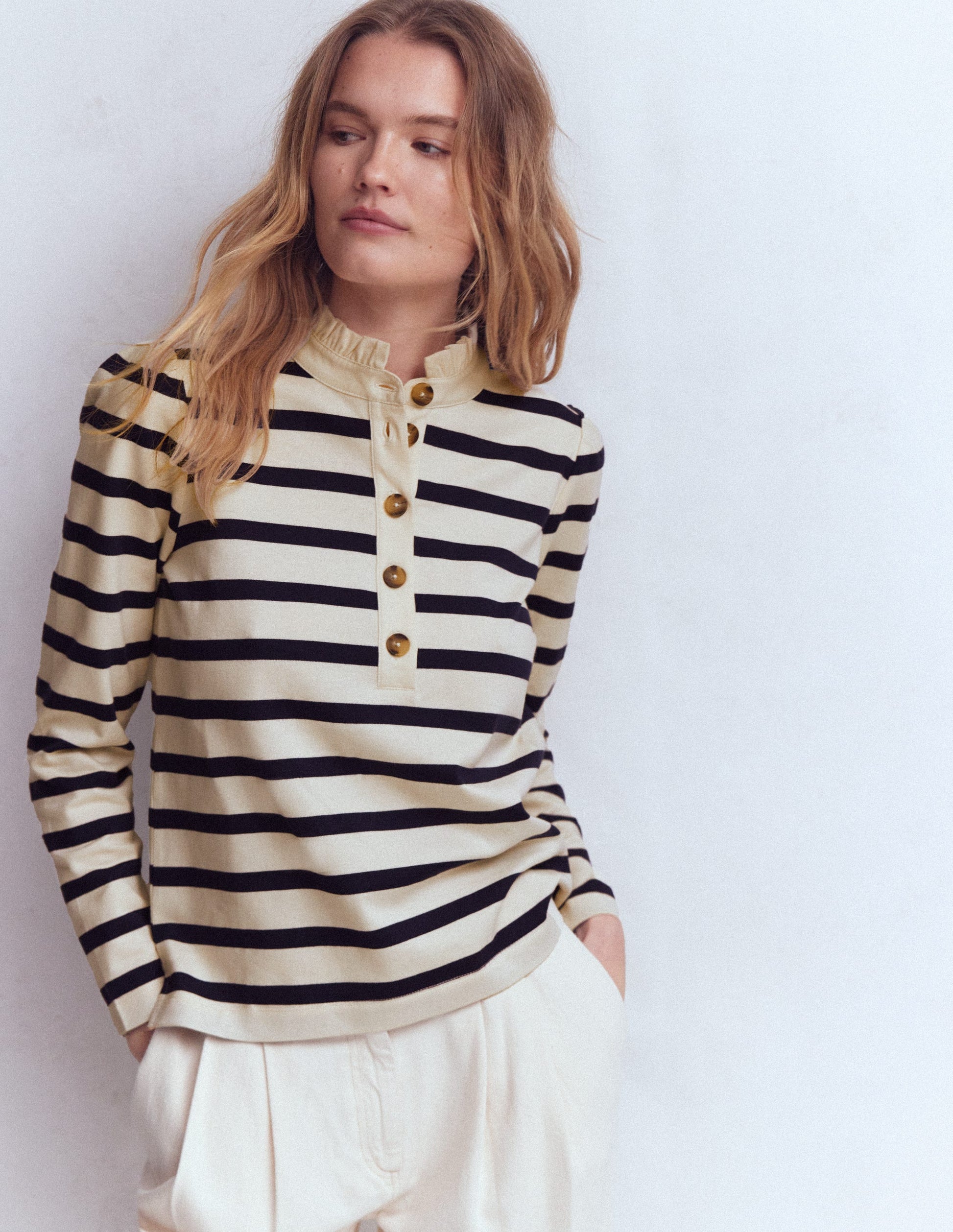 Ruffle Collar Mariner-Ivory and Navy Stripe-4