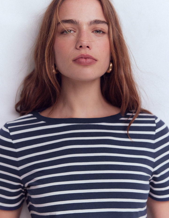 Olivia Kurzärmliges Bretonshirt-Marineblau, Naturweiß