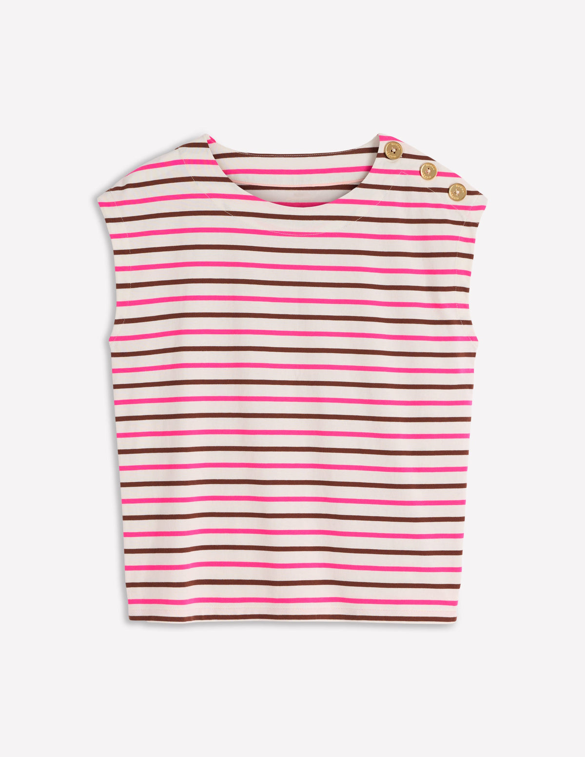 T-Shirt mit Knopfdetail-Rosa Pfingstrose, Umbra Streifen-5