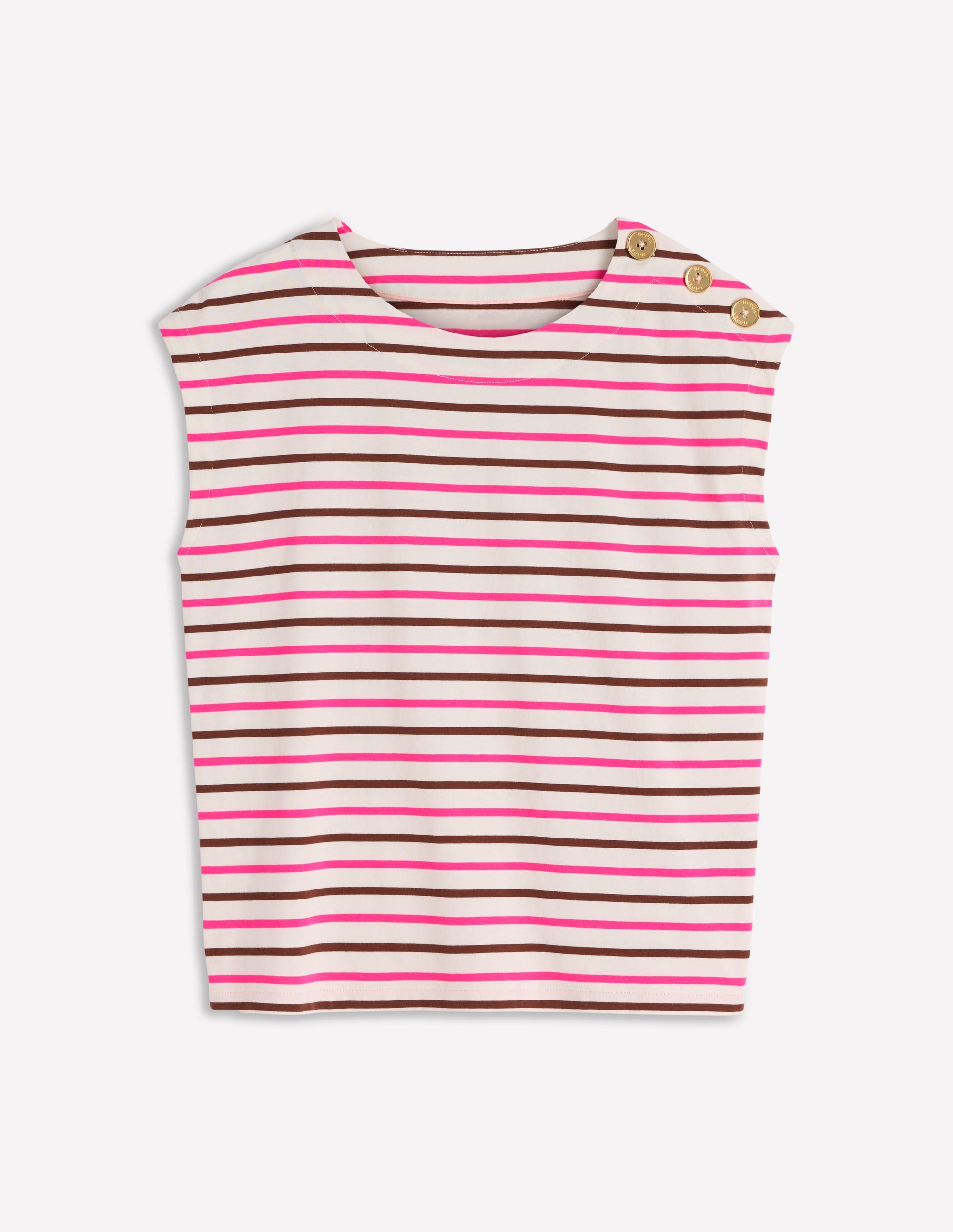 T-Shirt mit Knopfdetail-Rosa Pfingstrose, Umbra Streifen - Image 5