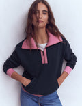 Sweatshirt in Blockfarben-Rosa und Marineblau