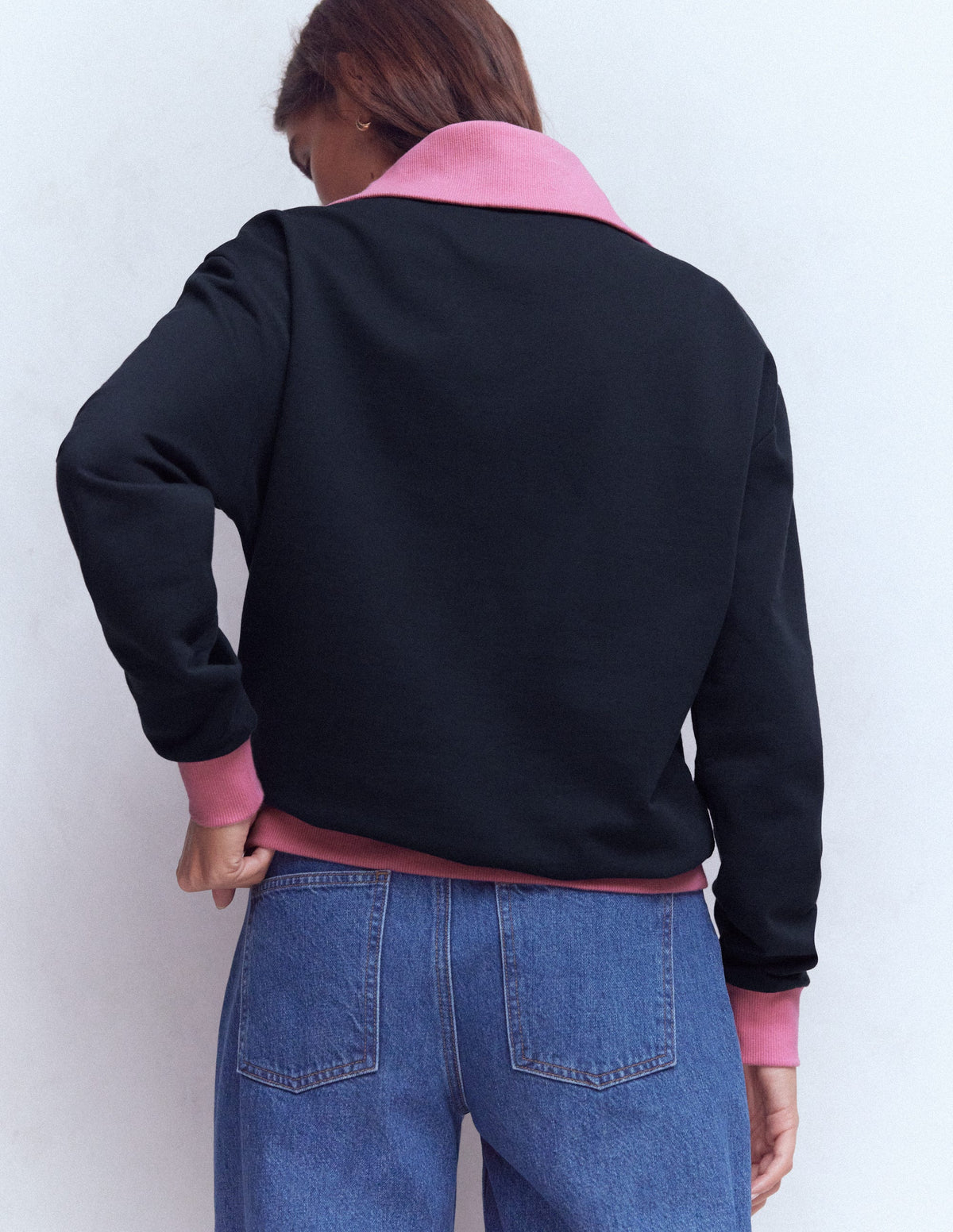 Sweatshirt in Blockfarben-Rosa und Marineblau-3