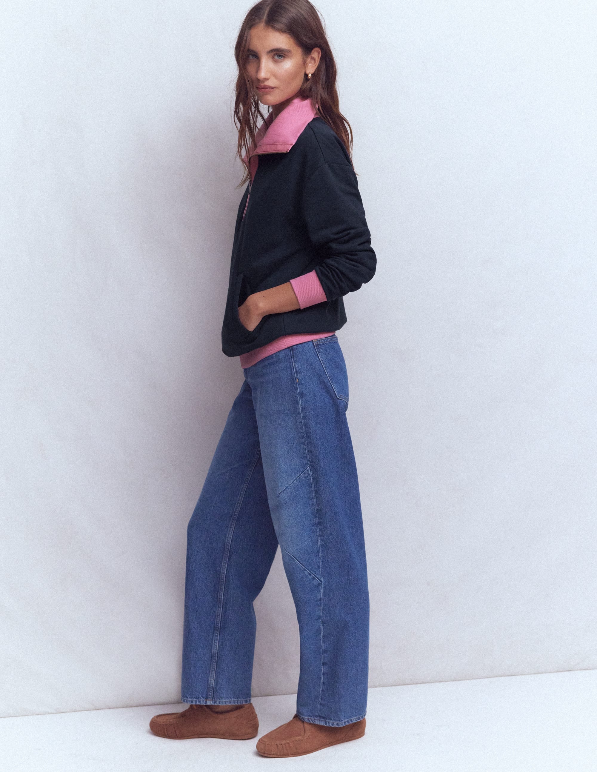 Sweatshirt in Blockfarben-Rosa und Marineblau - Image 4