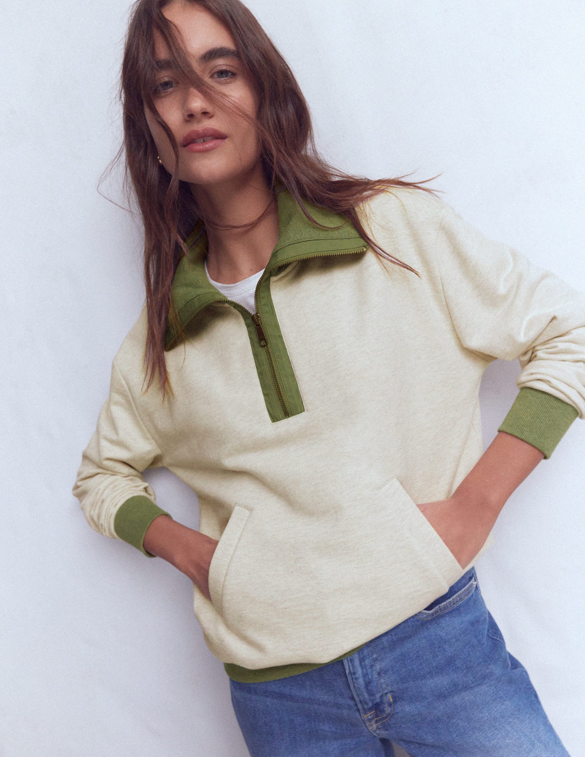 Sweat colourblock-Kaki et avoine chiné-4