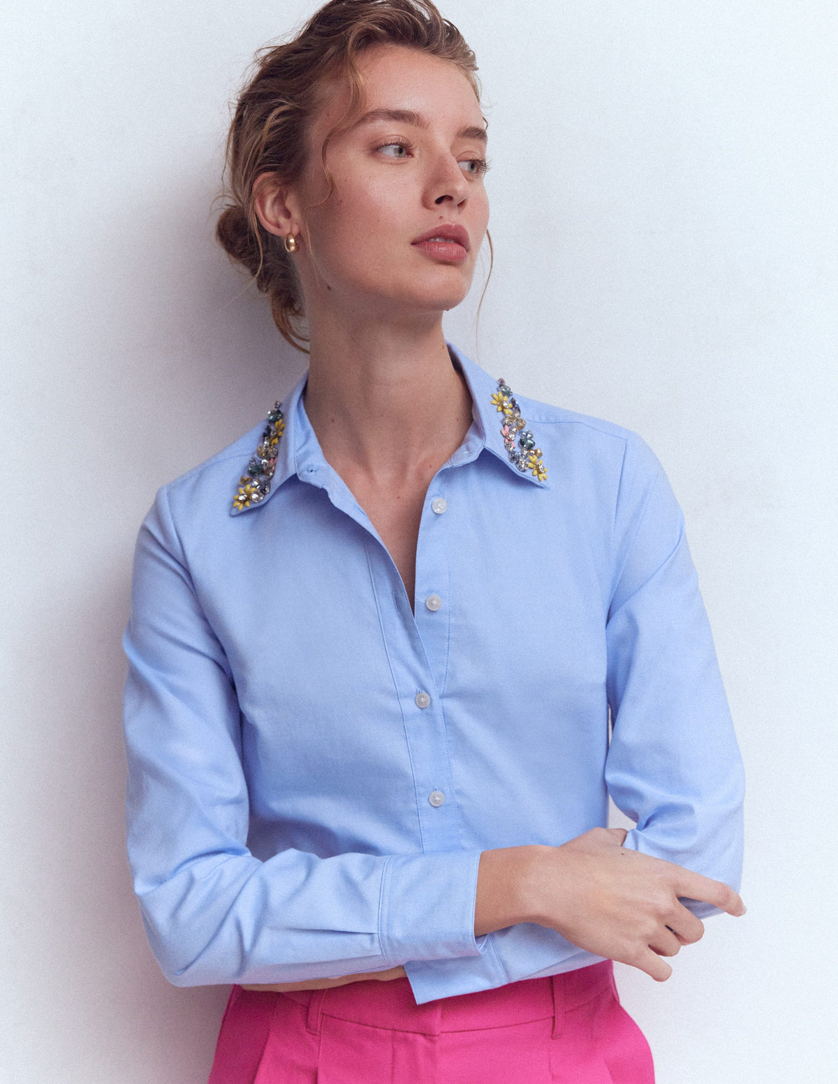 Sienna Trim Detail Shirt-blue Oxford, Jewel Collar-1
