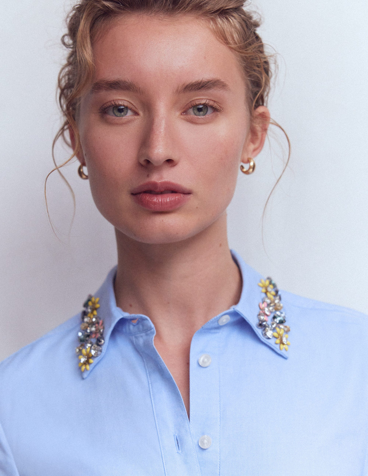 Sienna Trim Detail Shirt-blue Oxford, Jewel Collar-2