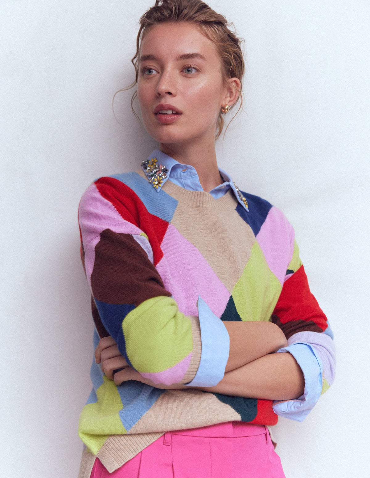 Sienna Trim Detail Shirt-blue Oxford, Jewel Collar-4