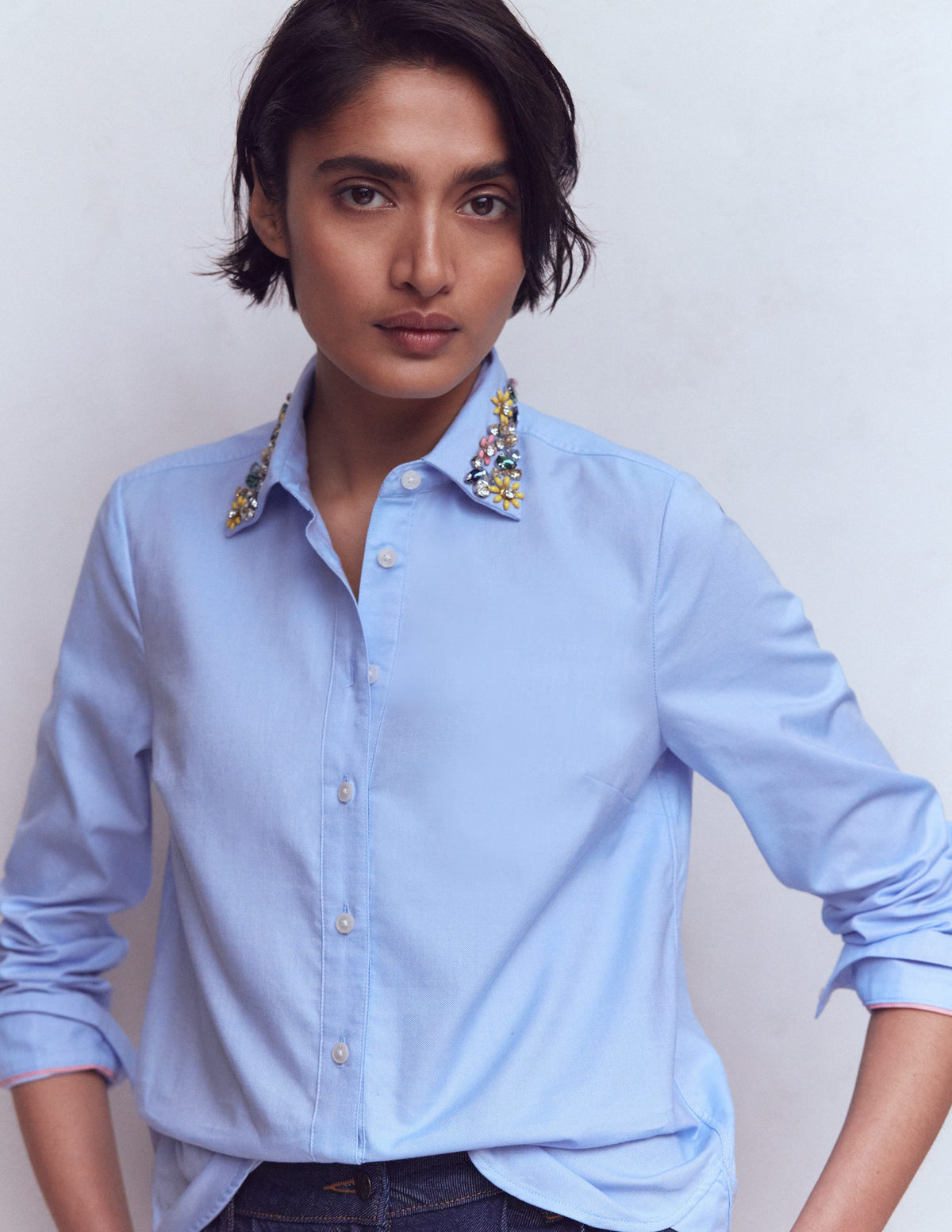 Sienna Trim Detail Shirt-blue Oxford, Jewel Collar-5