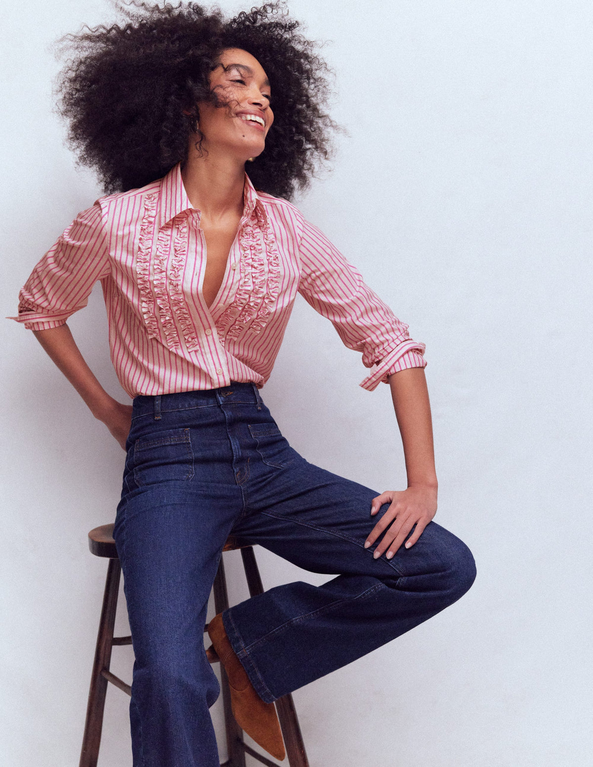 Sienna Trim Detail Shirt-Ivory, Pink stripe-4