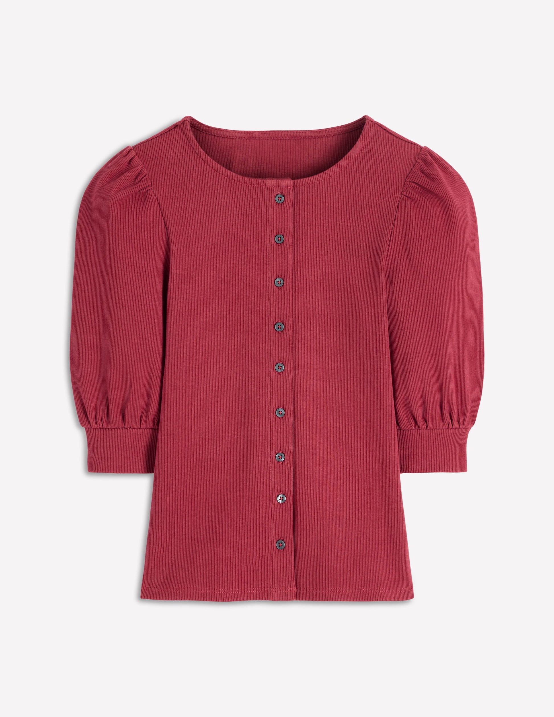 Evie Geripptes Oberteil mit Puffärmeln-Terrakotta-Rot-6
