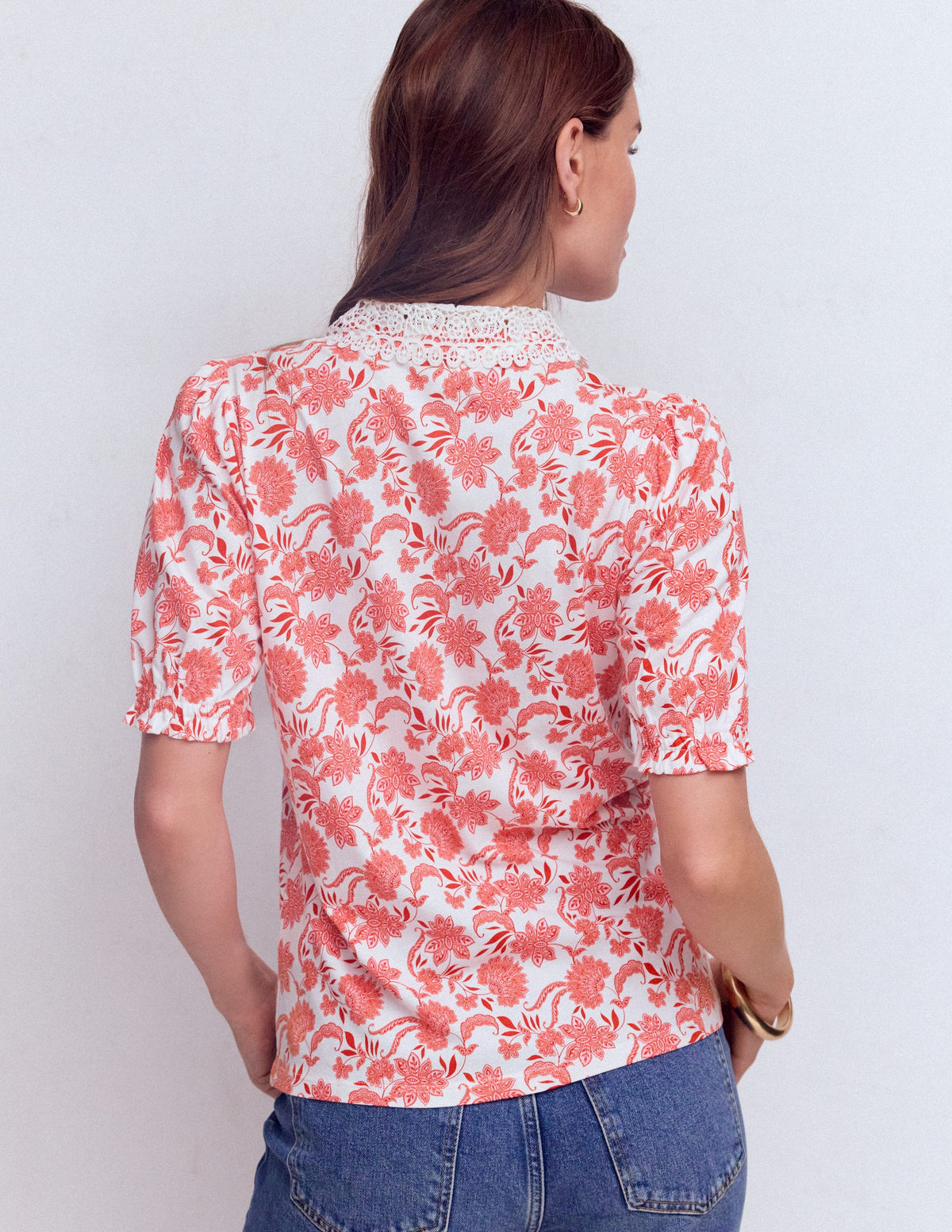 Nessa Bluse mit Lochstickerei am Kragen-Pink Geblümt-3