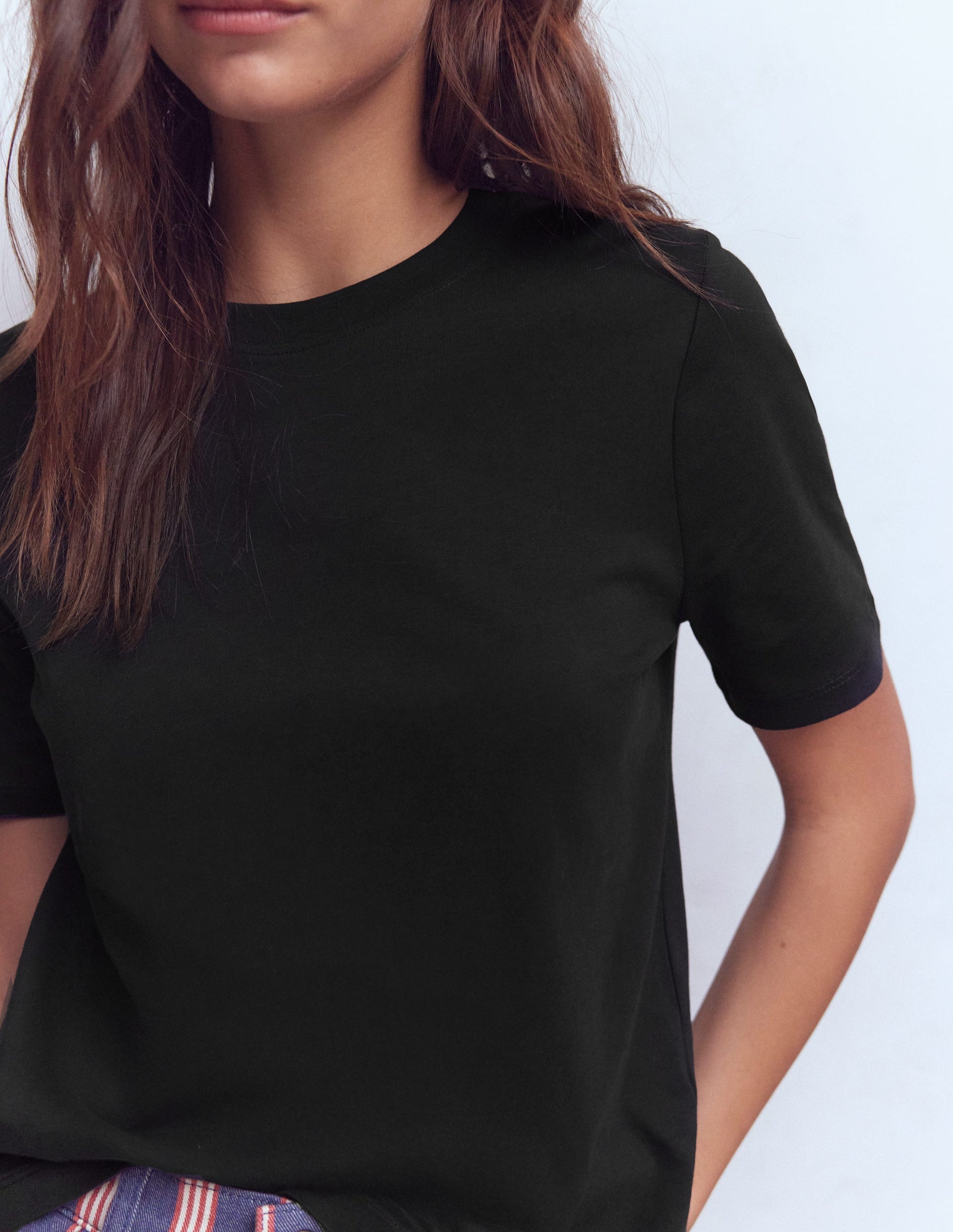 Cotton Crew Neck T-shirt-Black-2