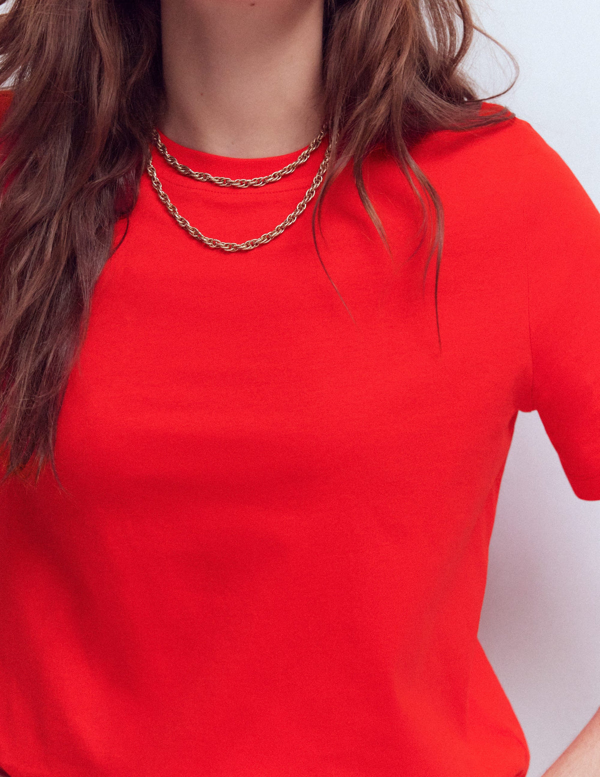 Baumwoll-T-Shirt mit Rundhalsausschnitt-ROT-2