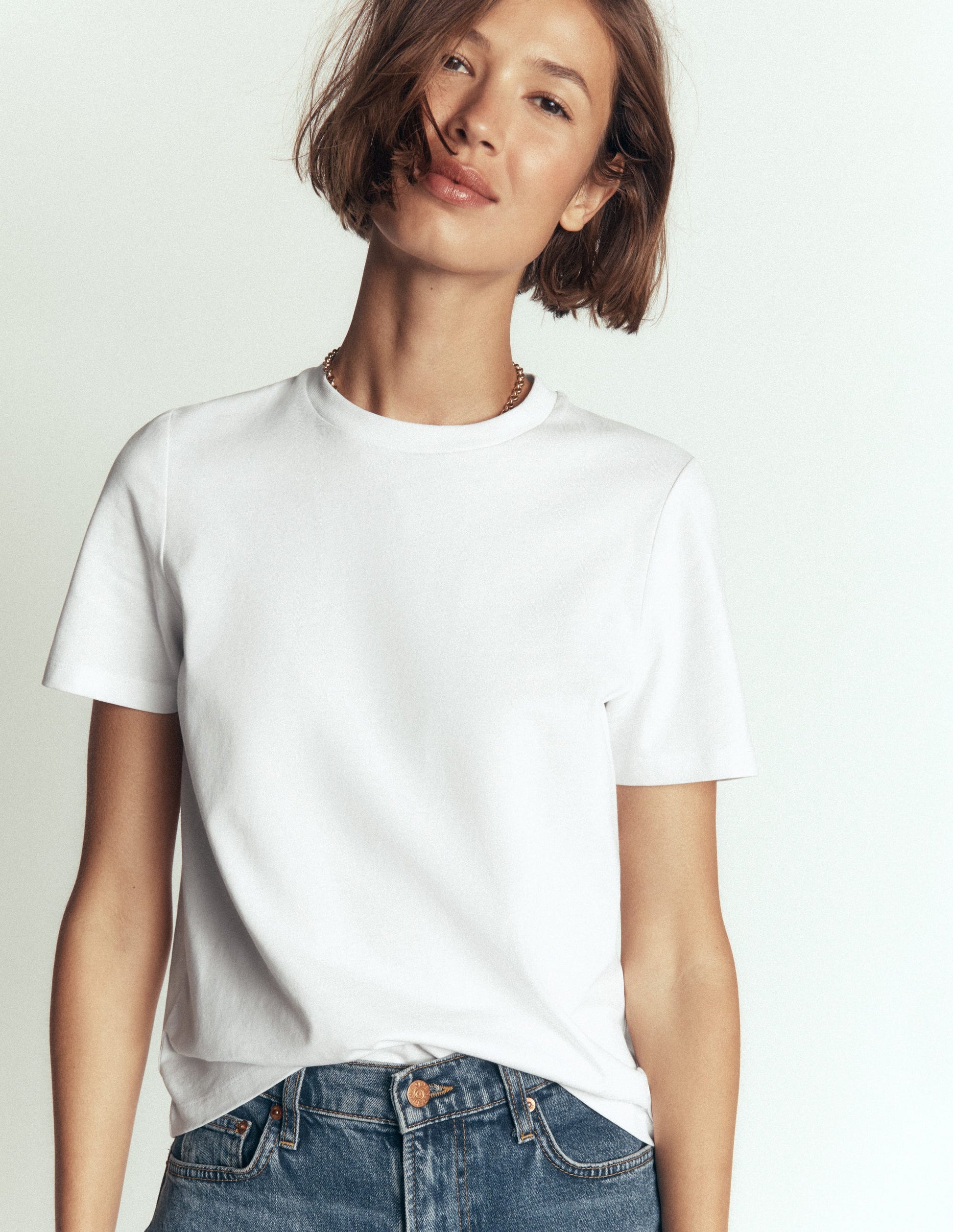 Baumwoll-T-Shirt mit Rundhalsausschnitt-Weiß-1