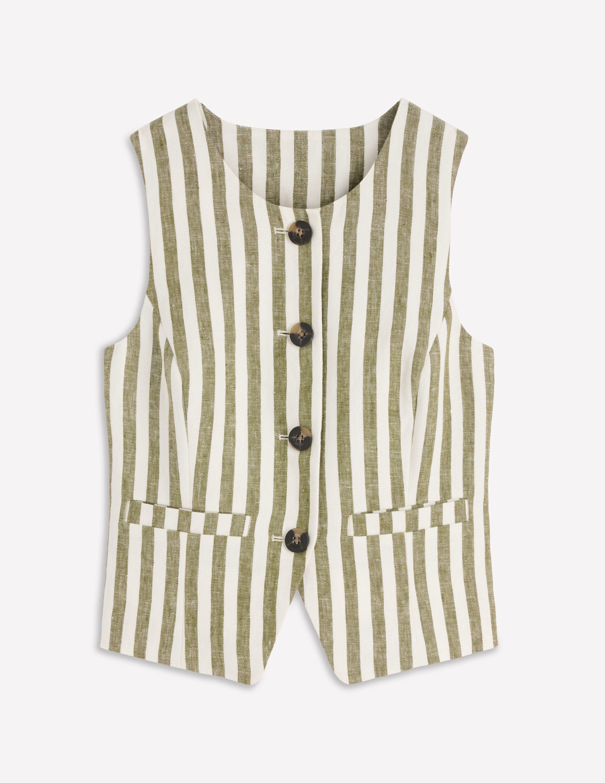 Gilet de tailleur en lin-Rayé olive, ivoire-7