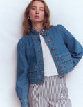 Jeansjacke mit Steppnaht-Mittlere Waschung, Denim