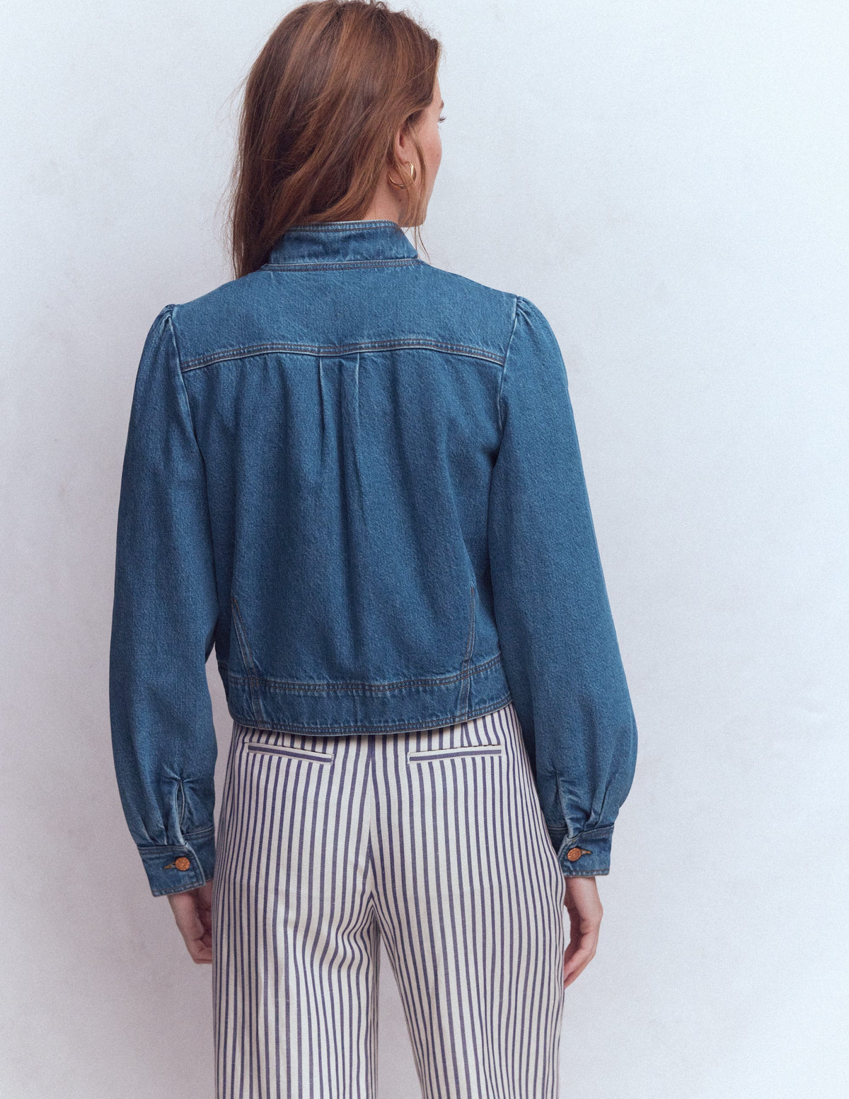 Jeansjacke mit Steppnaht-Mittlere Waschung, Denim-3
