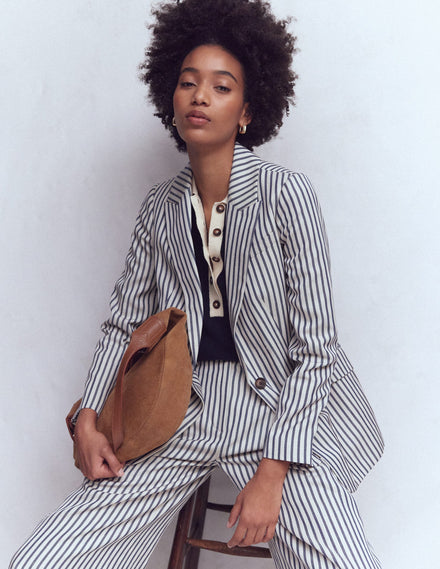 Blazer Woodbridge décontracté-Bleu et Ivoire à Rayures