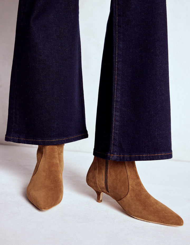 Isobel Stiefeletten mit Kitten-Absatz-Cognac Veloursleder