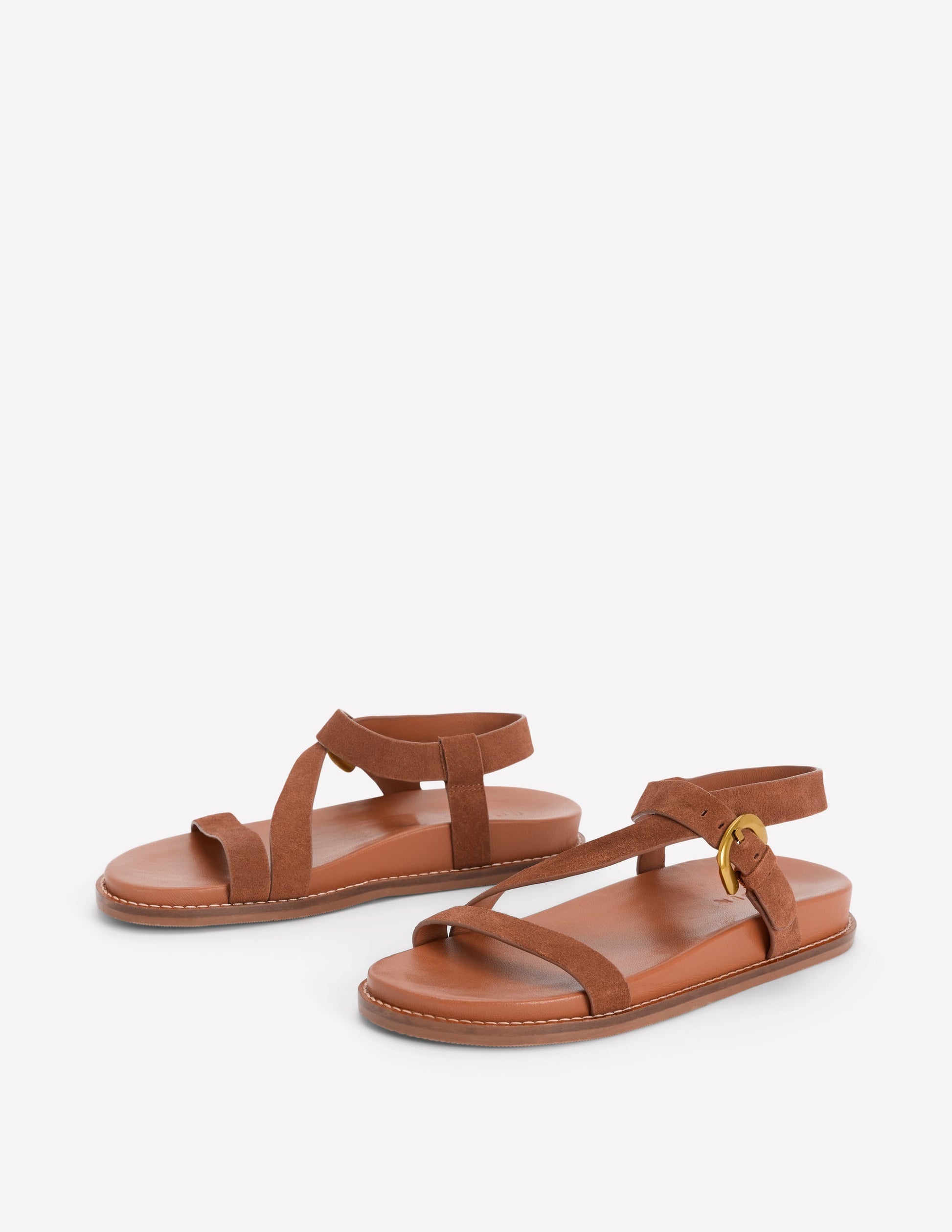 Asymmetrische Sandalen mit breitem Absatz-Hellbraun Wildleder-3