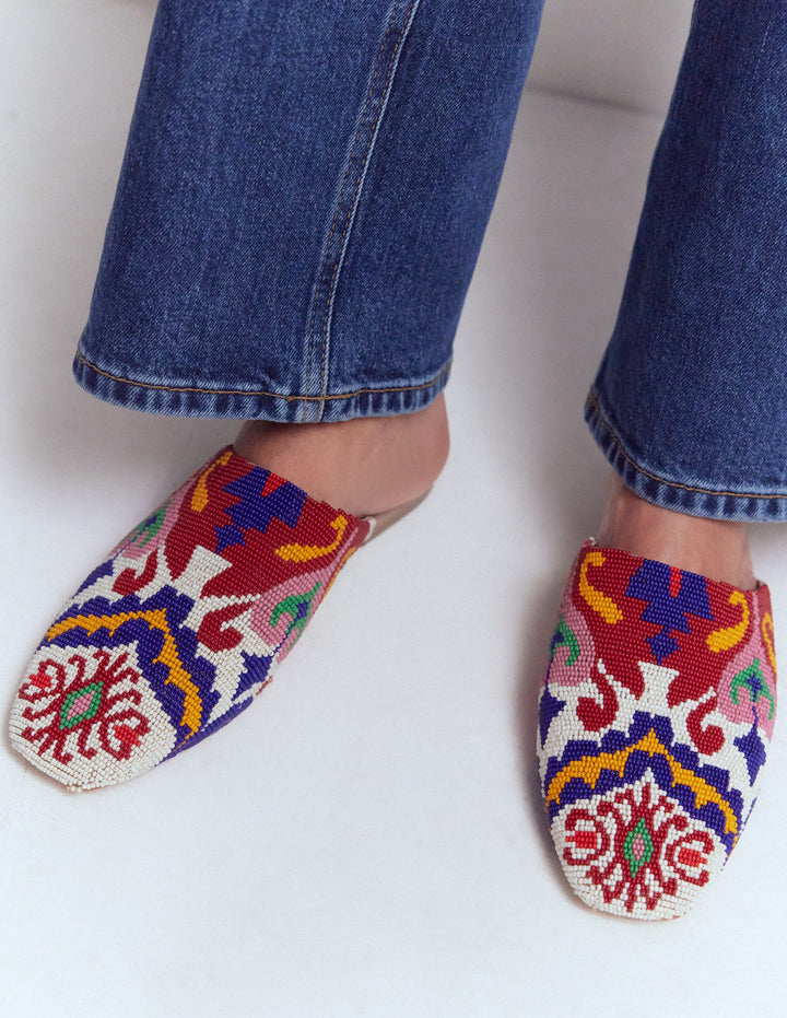 Loafer-Pantoletten-Bunt Perlen