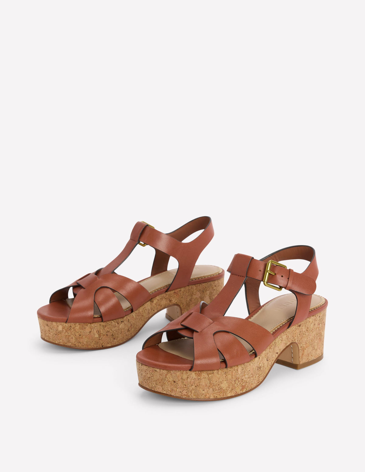 Sandalen mit Keilabsatz und T-Steg-Hellbraun-3