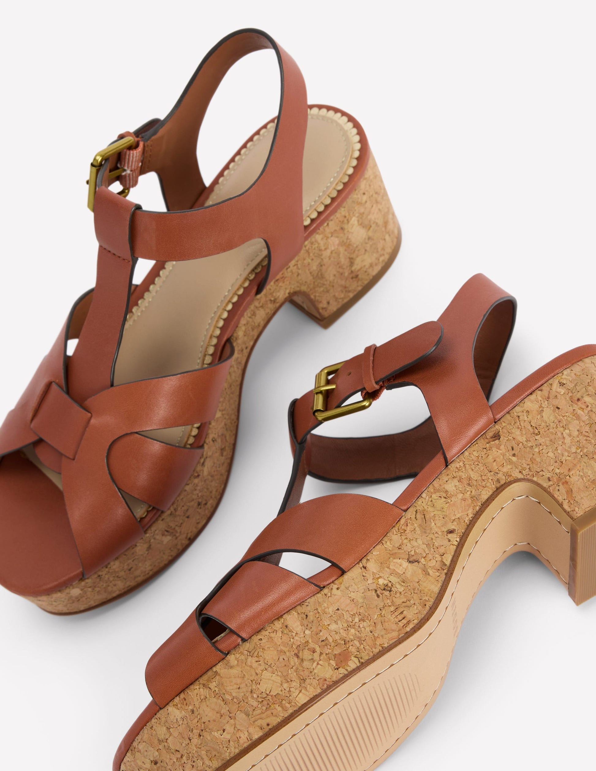 Sandalen mit Keilabsatz und T-Steg-Hellbraun-4