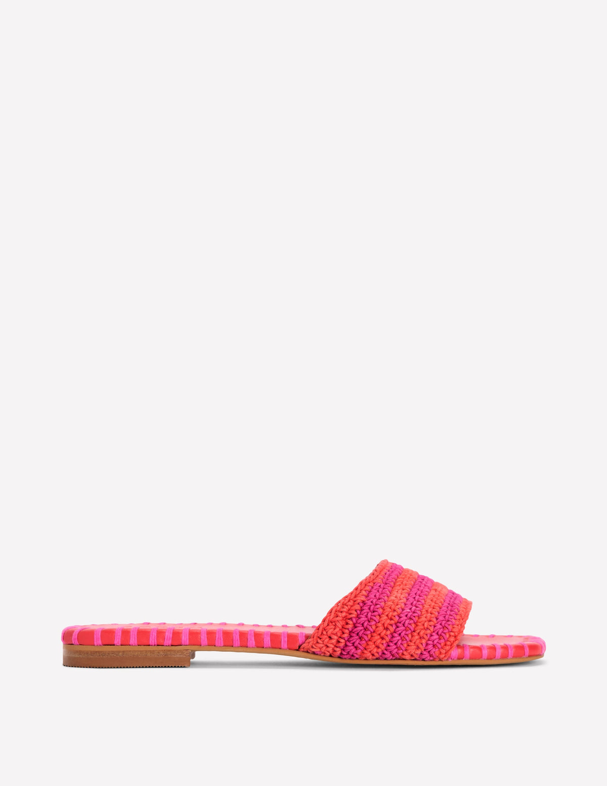 Flache Sandalen mit Besatz-Rosa Pfingstrose/Orange Streifen-1