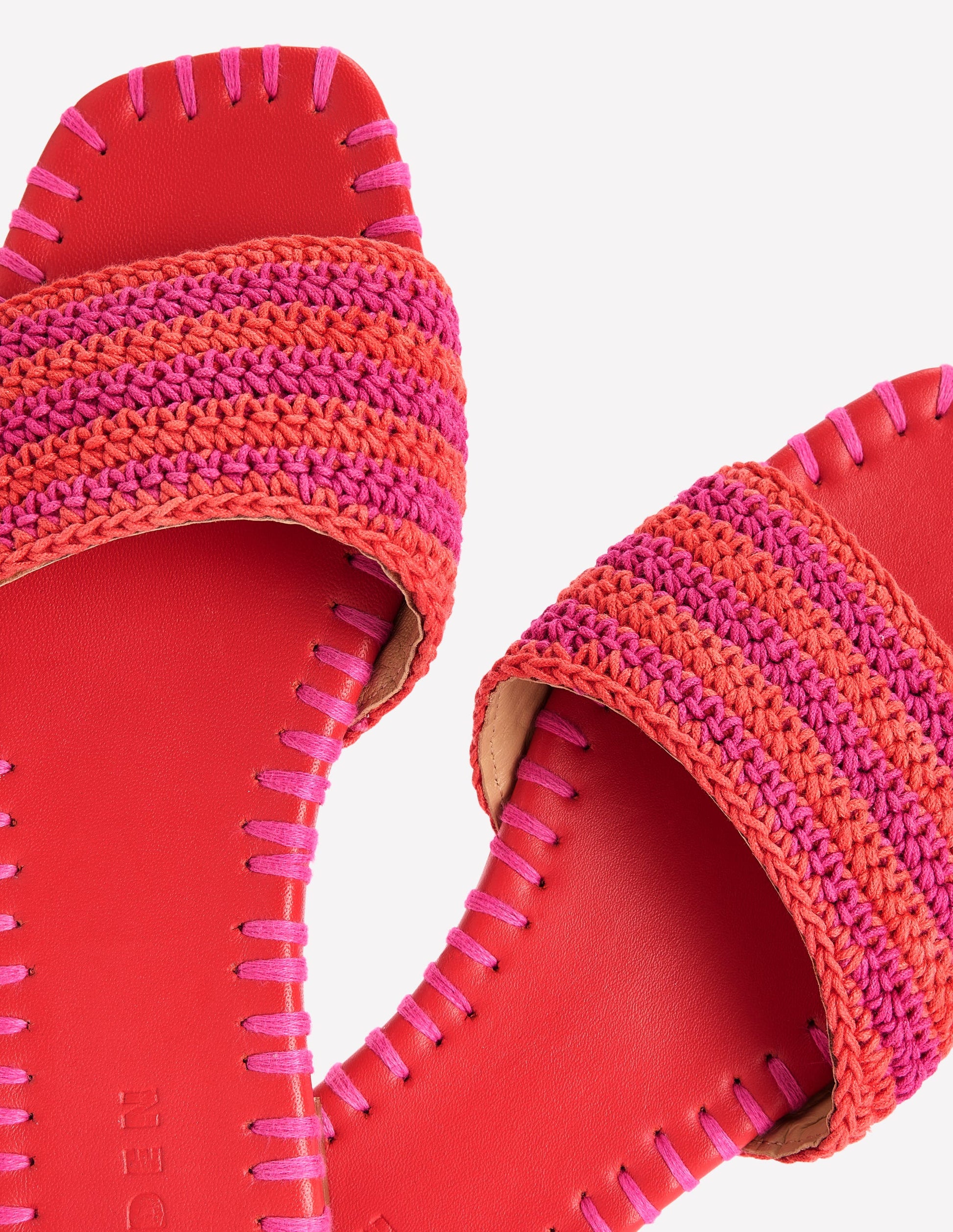 Flache Sandalen mit Besatz-Rosa Pfingstrose/Orange Streifen-4