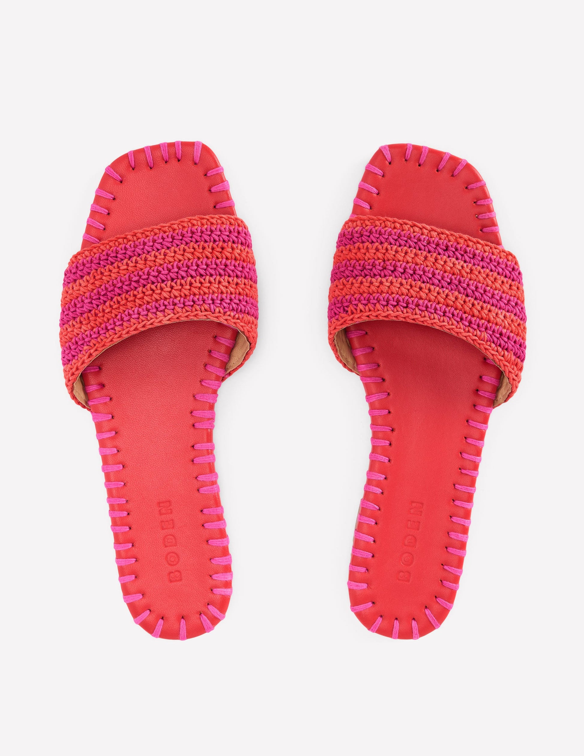 Flache Sandalen mit Besatz-Rosa Pfingstrose/Orange Streifen-5
