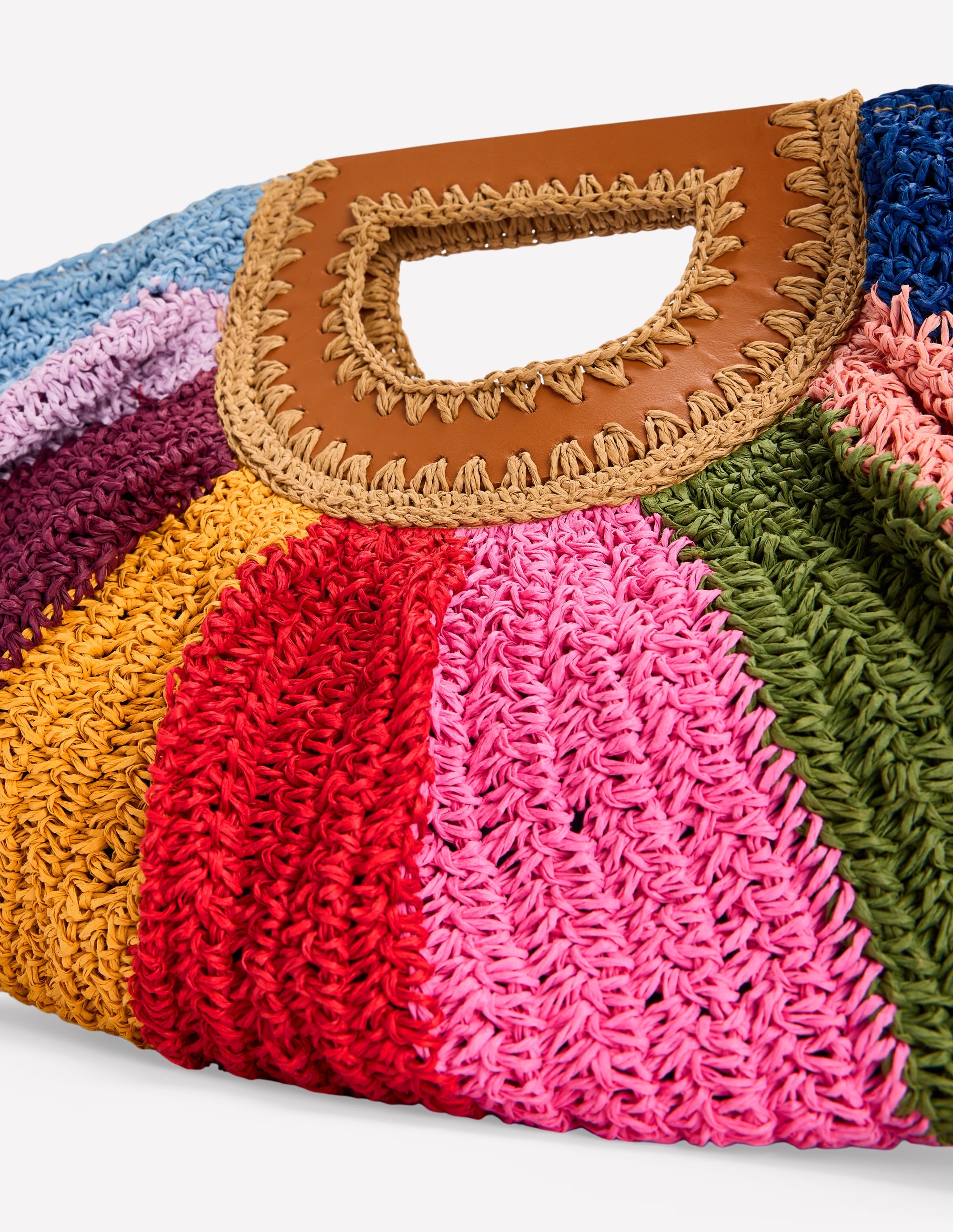 Clutch in Halbmondform aus Bast-Ackerbohnengrün/Pink, Gestreift - Image 4