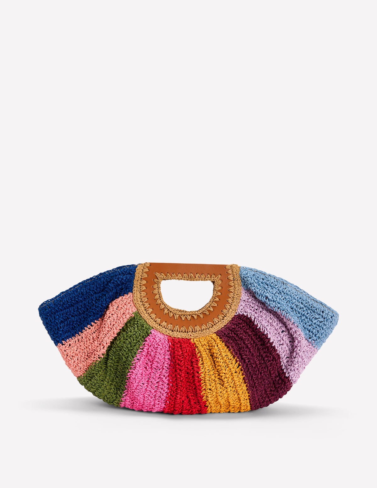 Clutch in Halbmondform aus Bast-Ackerbohnengrün/Pink, Gestreift - Image 1