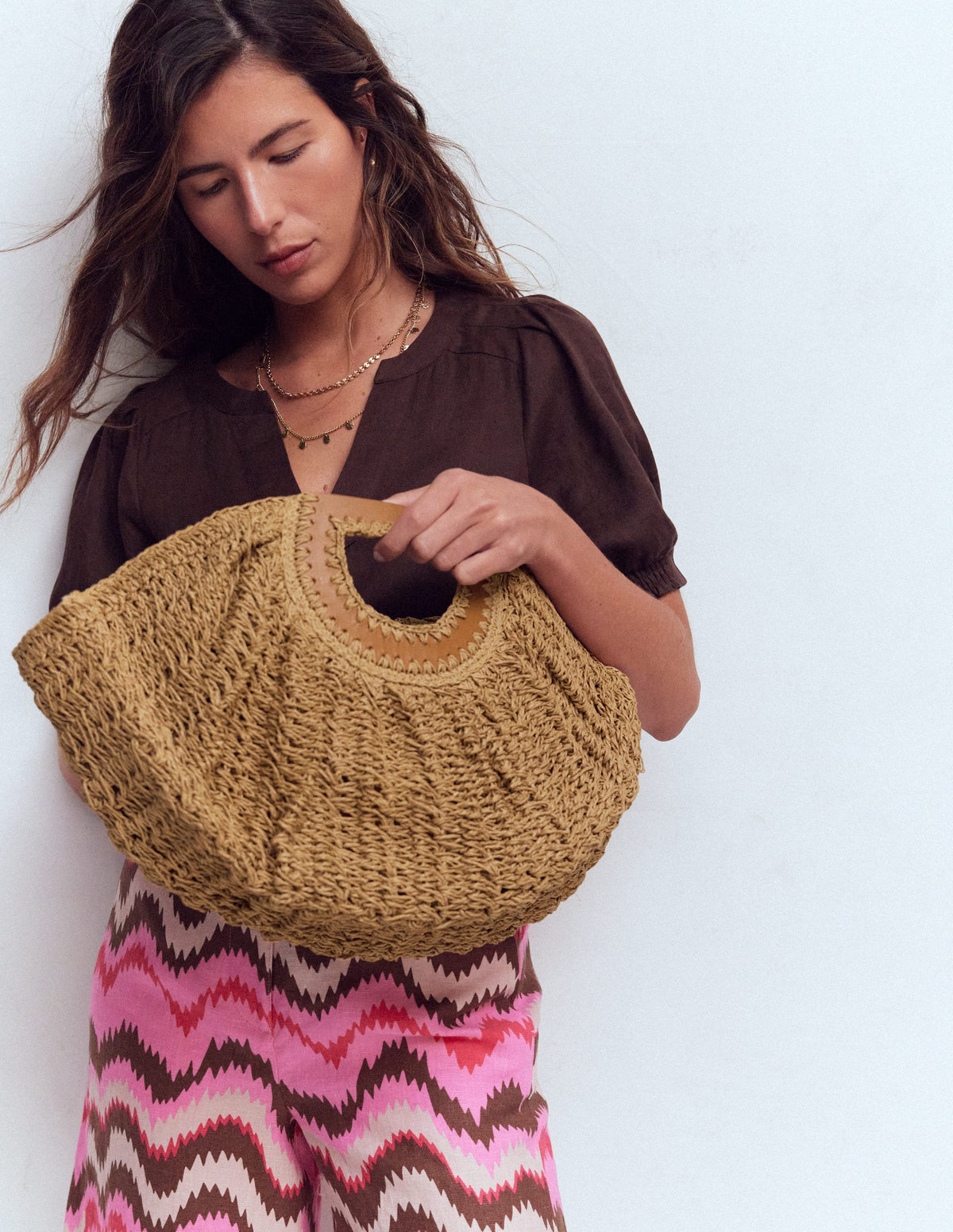Raffia Moon Clutch-Natural Raffia-3