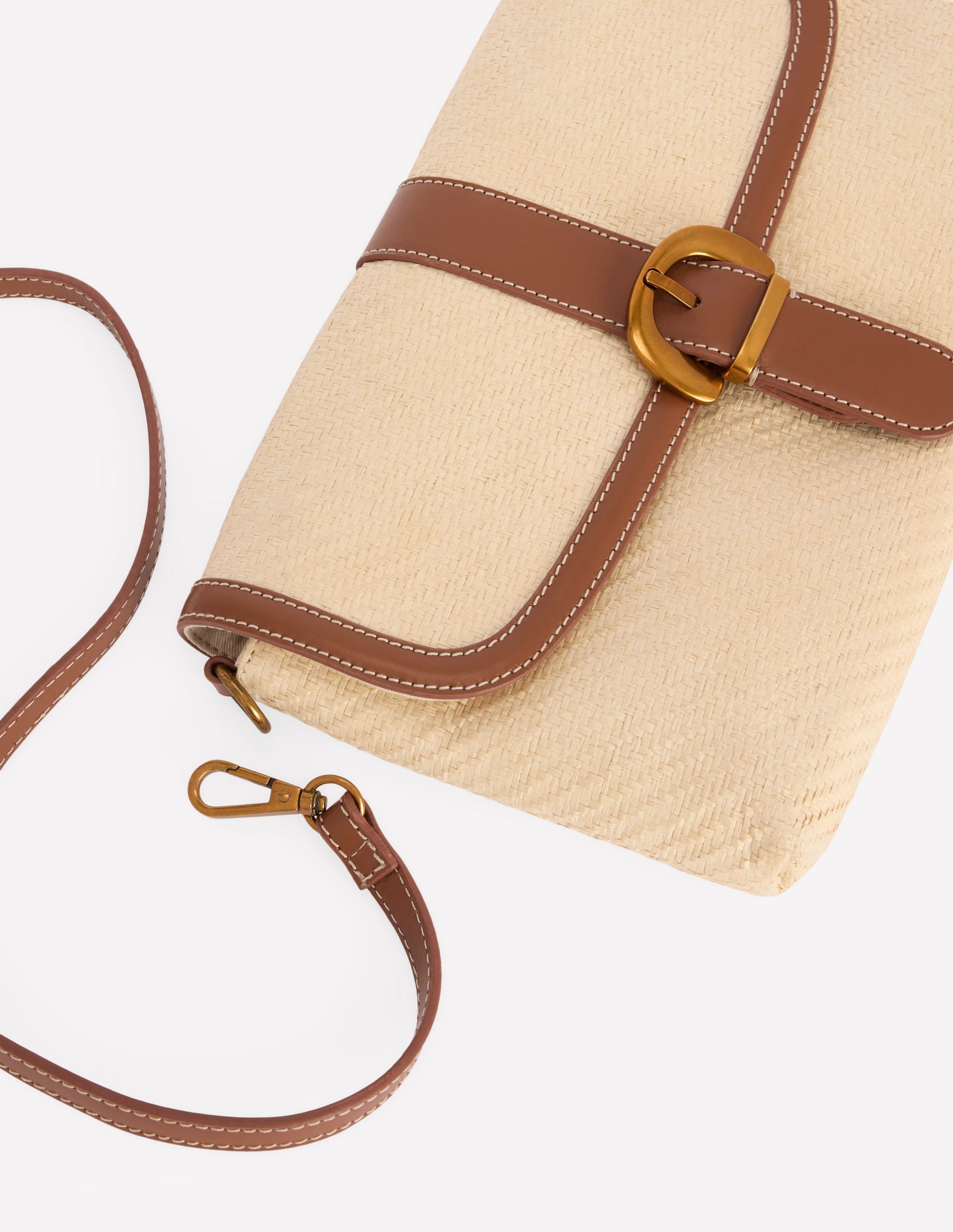 Buckle Crossbody Bag-Natural Raffia-5