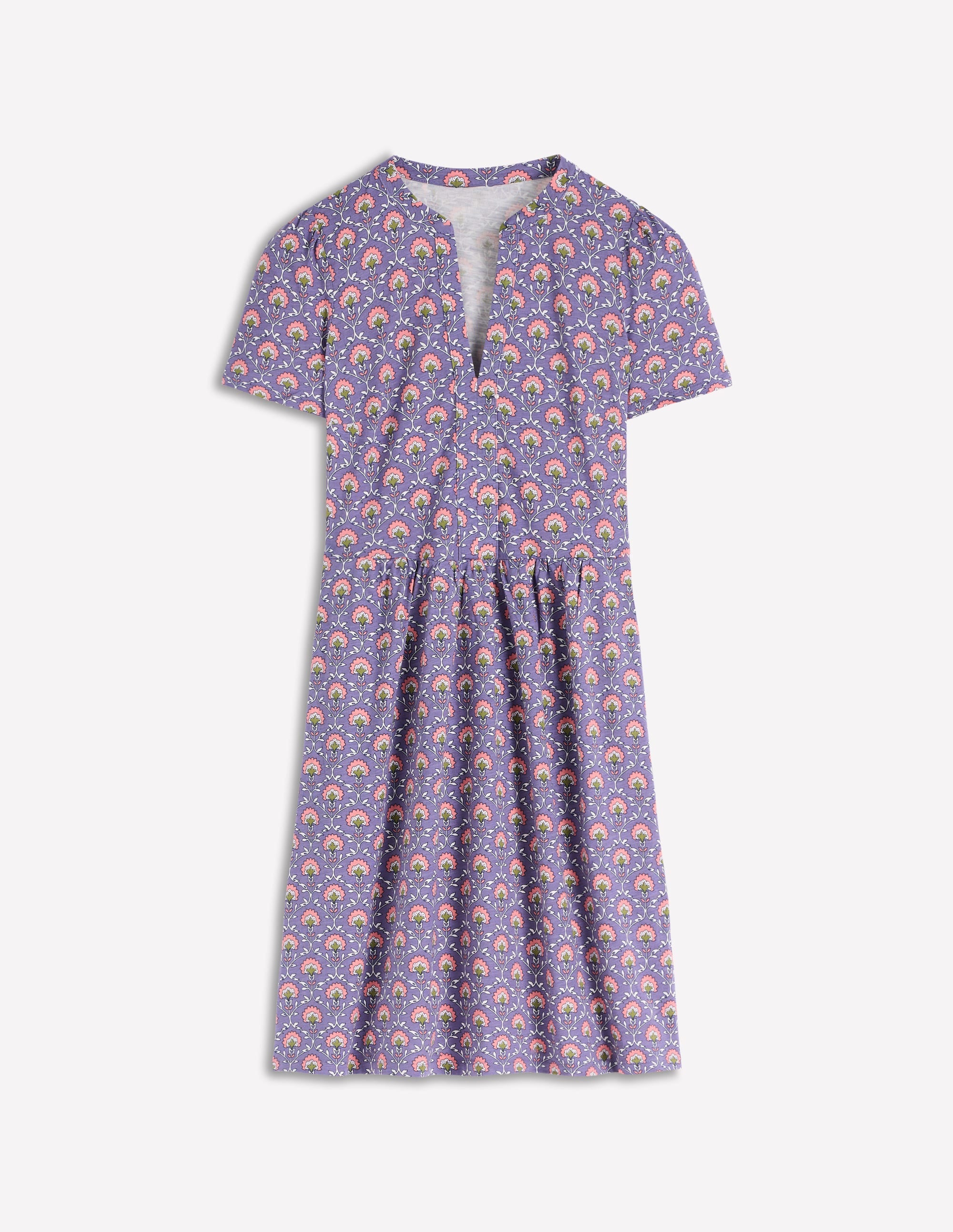 Naomi Kurzärmliges Kleid-Lila Distel, Blumengitter - Image 5