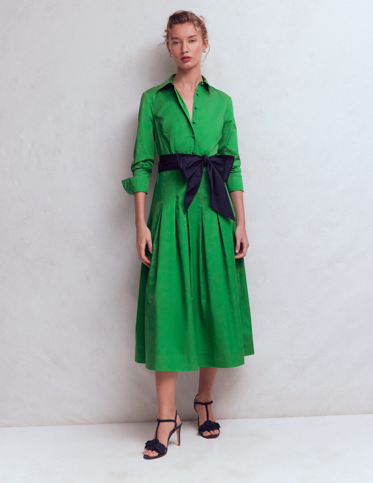 Plissiertes Maxikleid mit Schleife-Grün Marineblau - Image 4