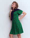 Louisa Kurzes Jerseykleid-Mitternachtsblaugrün, Blumenrausch