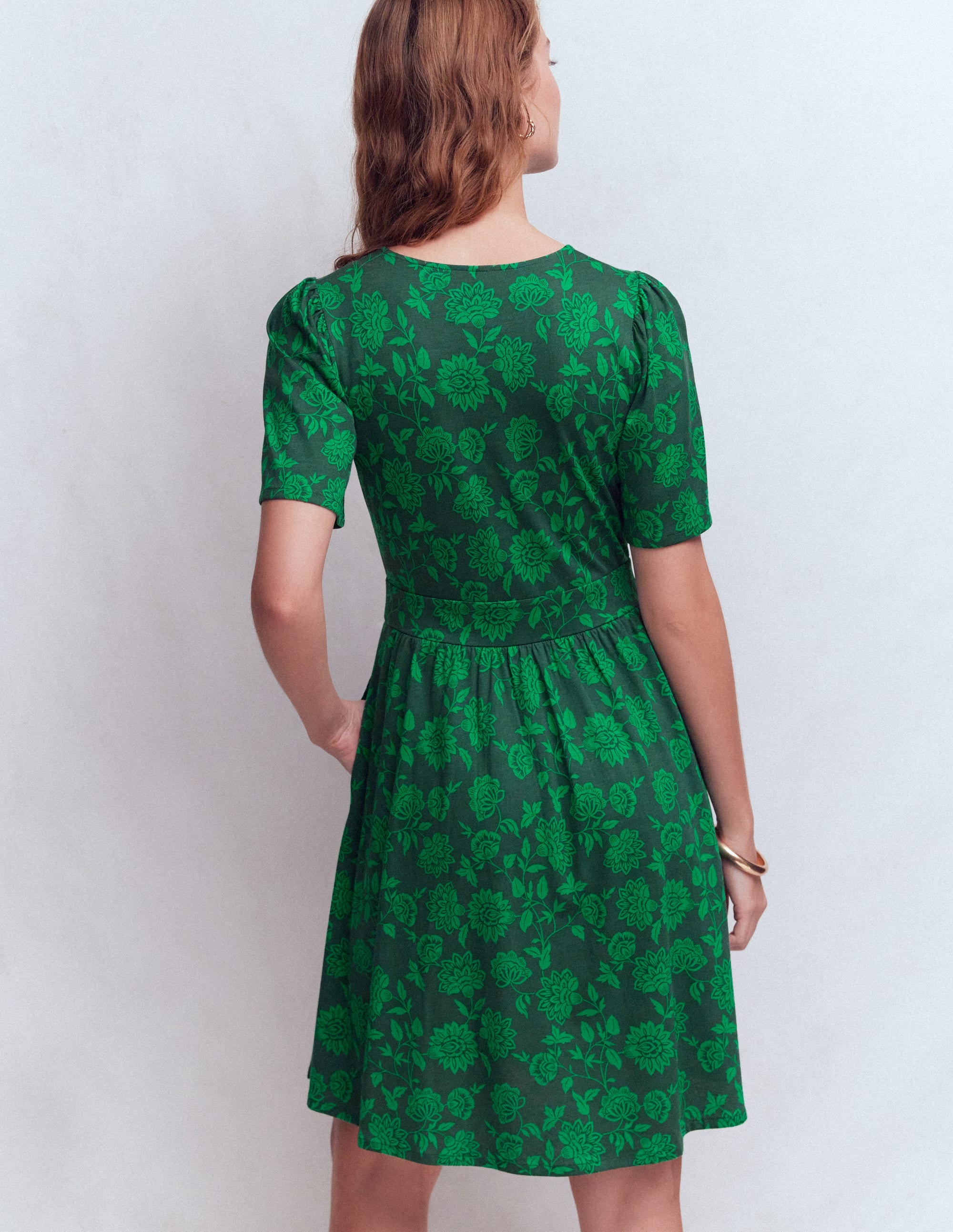Louisa Kurzes Jerseykleid-Mitternachtsblaugrün, Blumenrausch - Image 3
