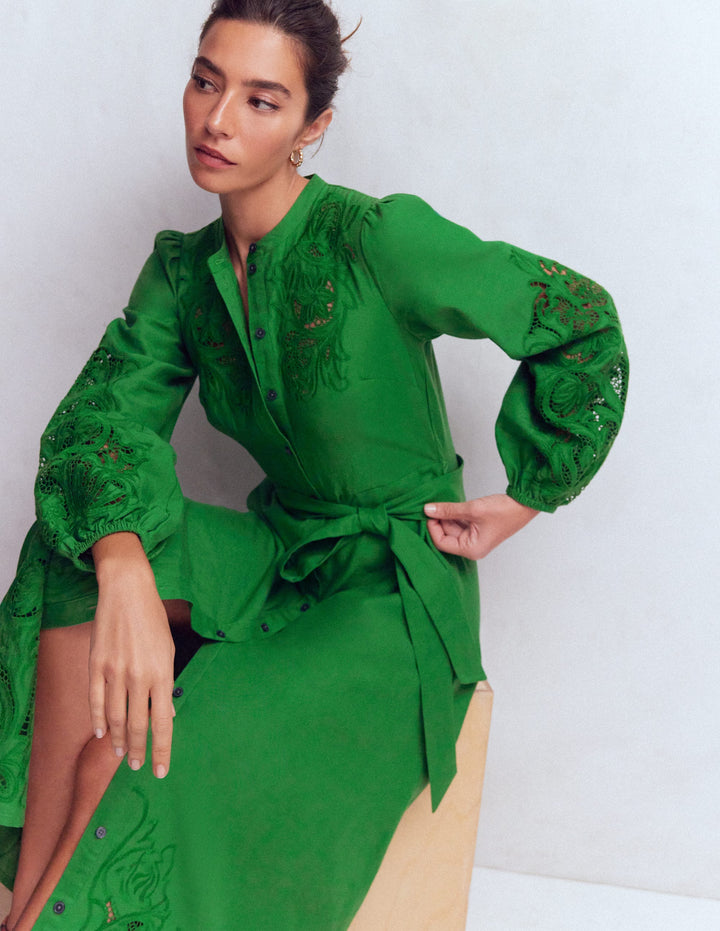 Robe-chemise Mae en lin mélangé-Vert des Highlands