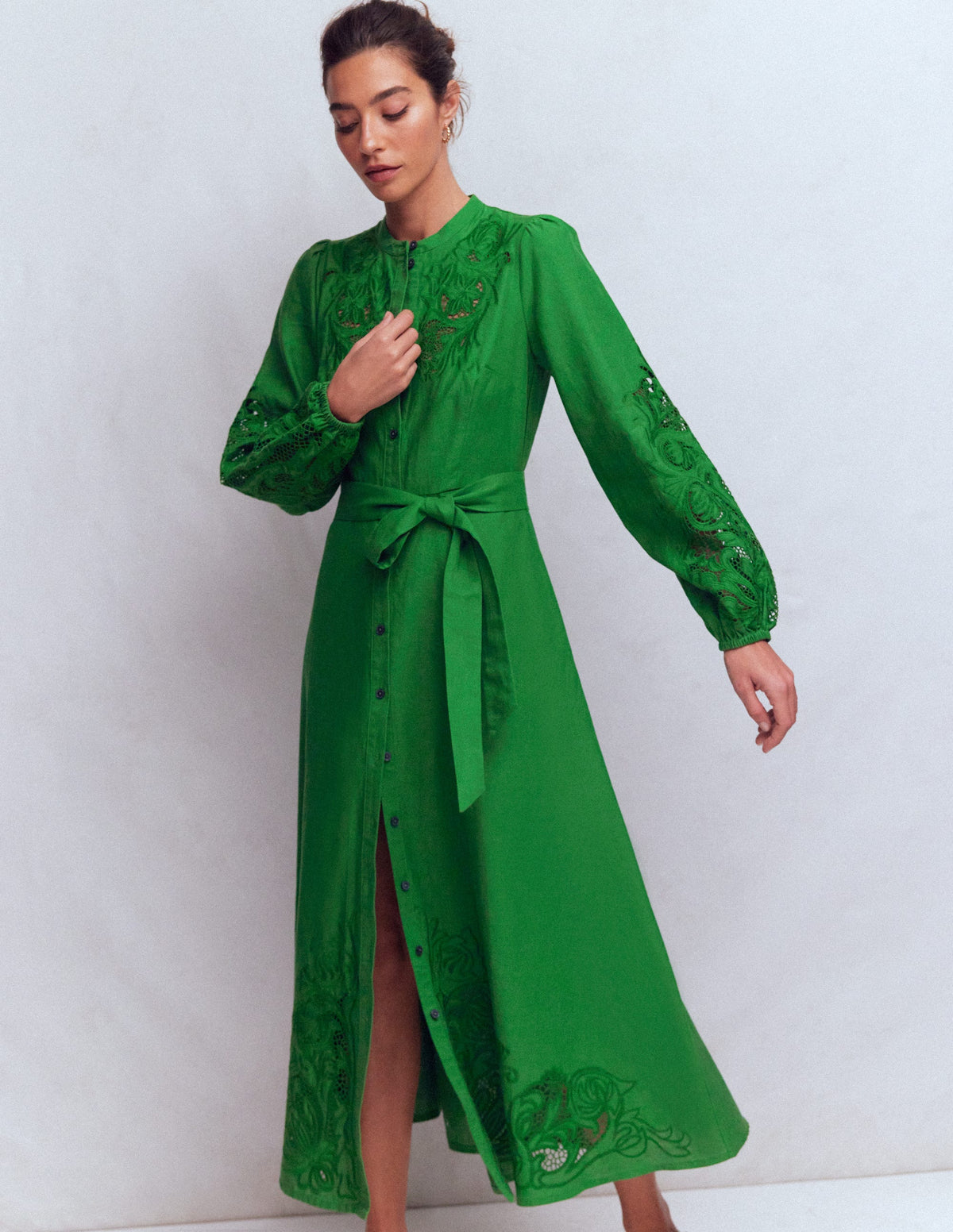 Mae Hemdblusenkleid aus Leinenmischgewebe-Highland-Grün - Image 4