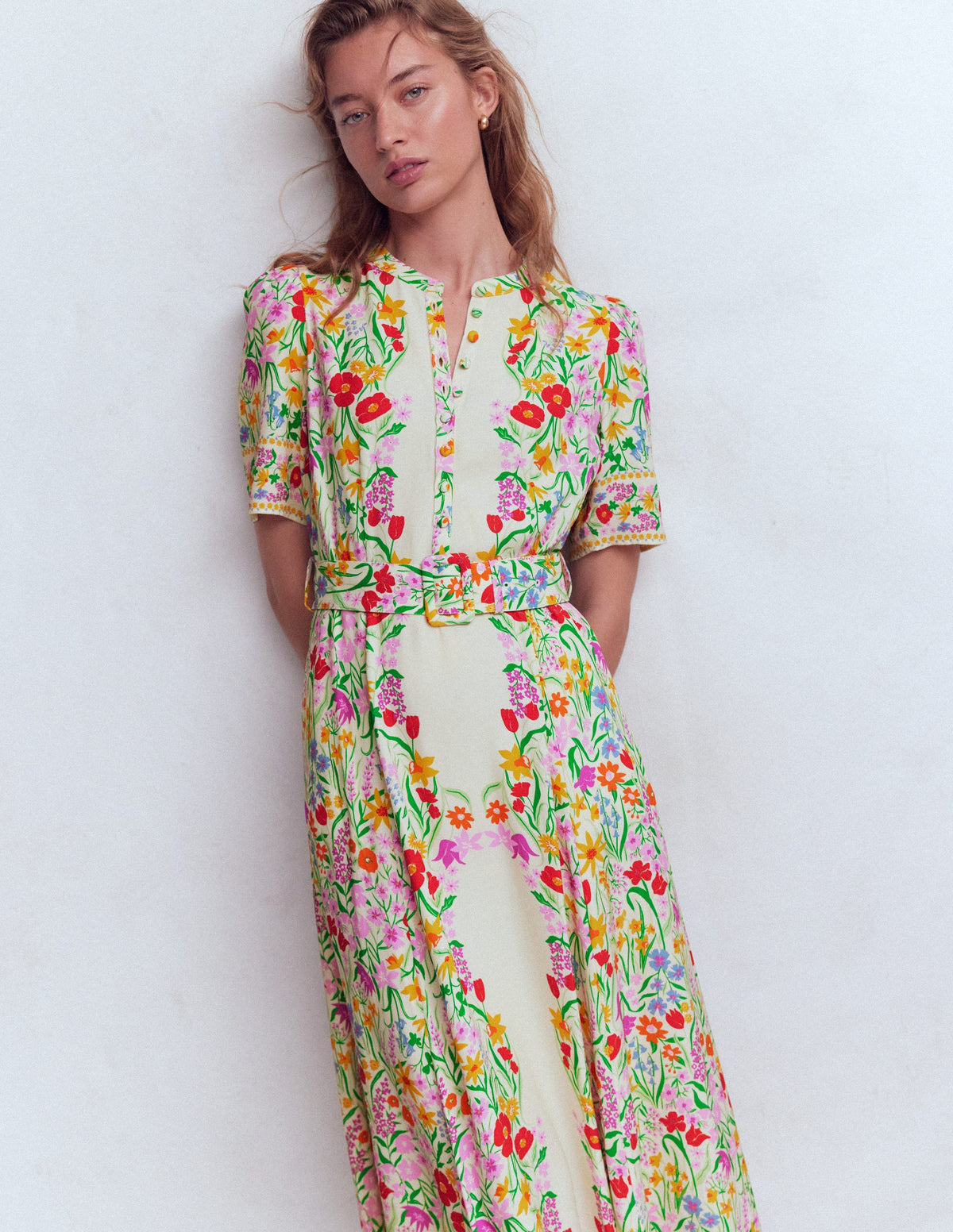 Kate Kleid mit Puffärmeln und Gürtel-Naturweiß, Eleganter Garten - Image 1