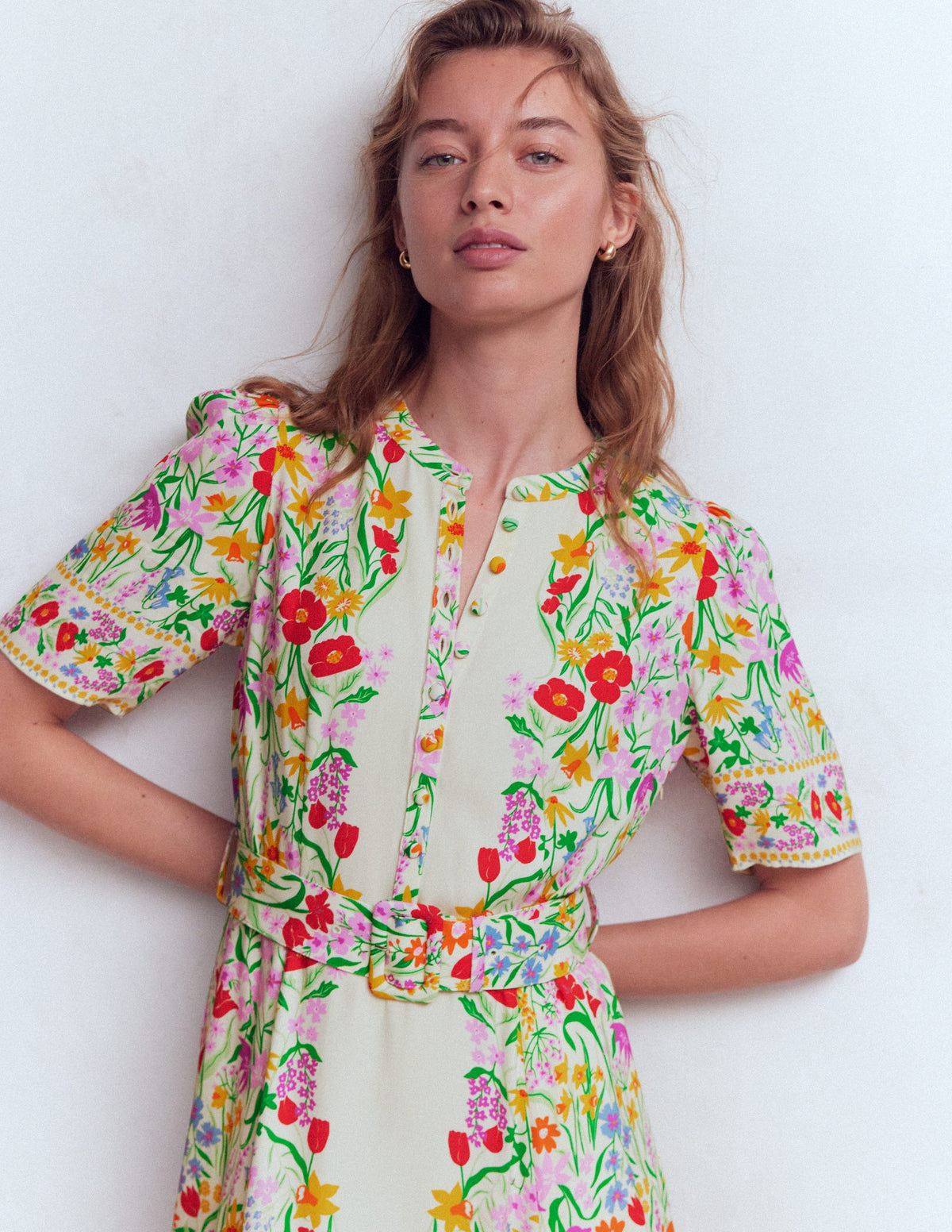 Kate Kleid mit Puffärmeln und Gürtel-Naturweiß, Eleganter Garten-2