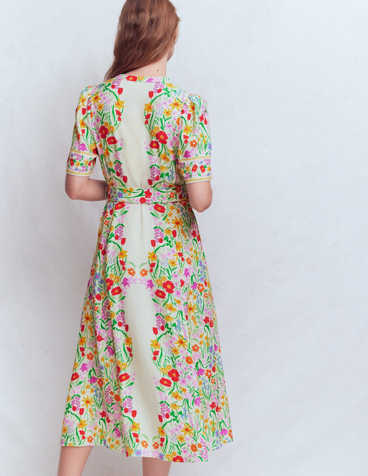 Kate Kleid mit Puffärmeln und Gürtel-Naturweiß, Eleganter Garten-3