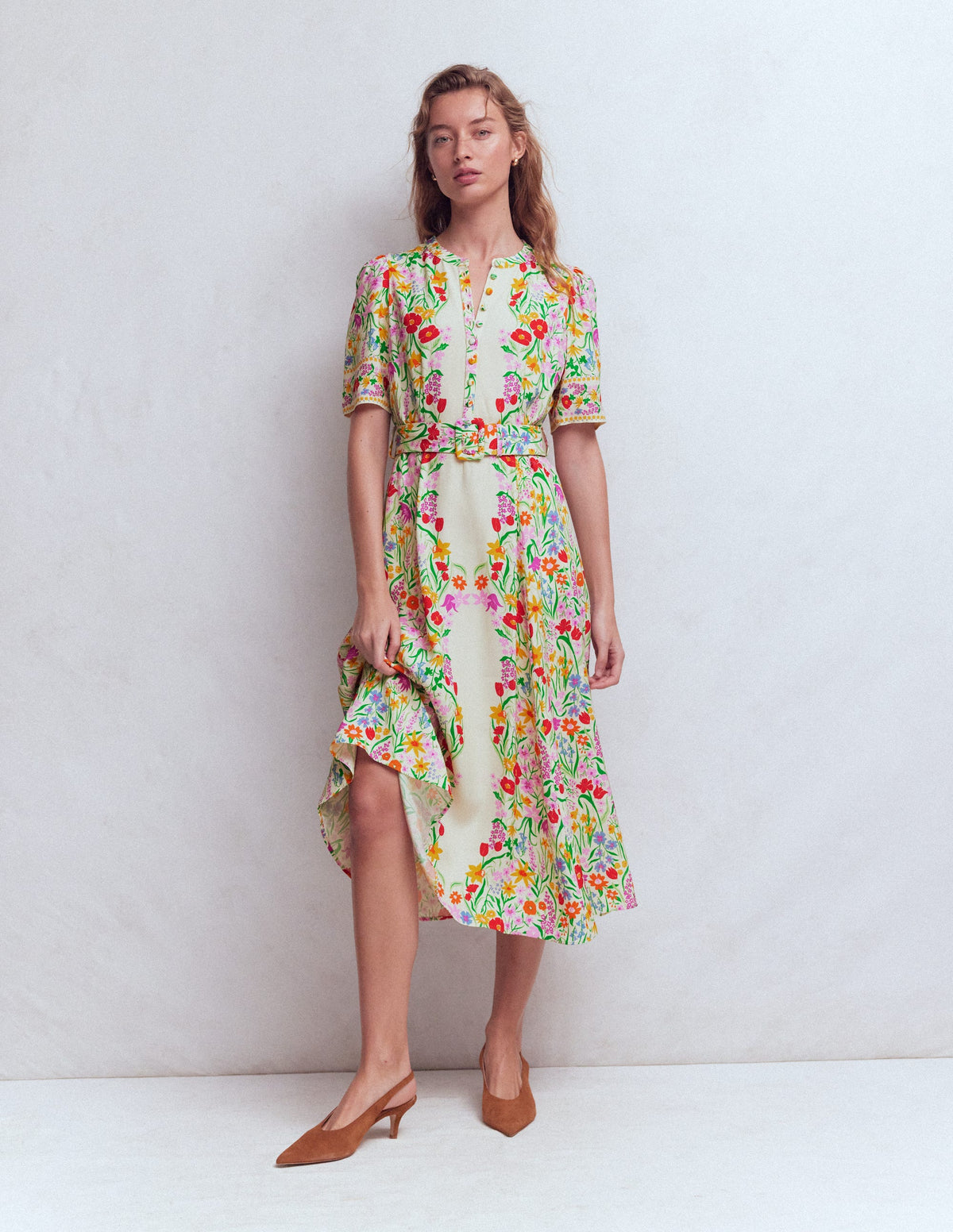 Kate Kleid mit Puffärmeln und Gürtel-Naturweiß, Eleganter Garten-4