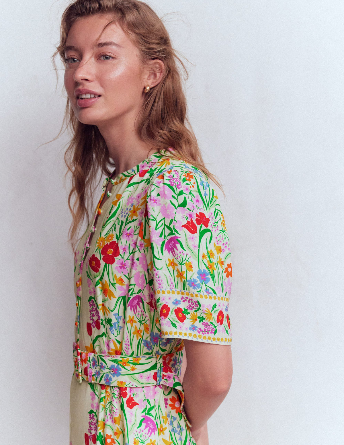 Kate Kleid mit Puffärmeln und Gürtel-Naturweiß, Eleganter Garten-5
