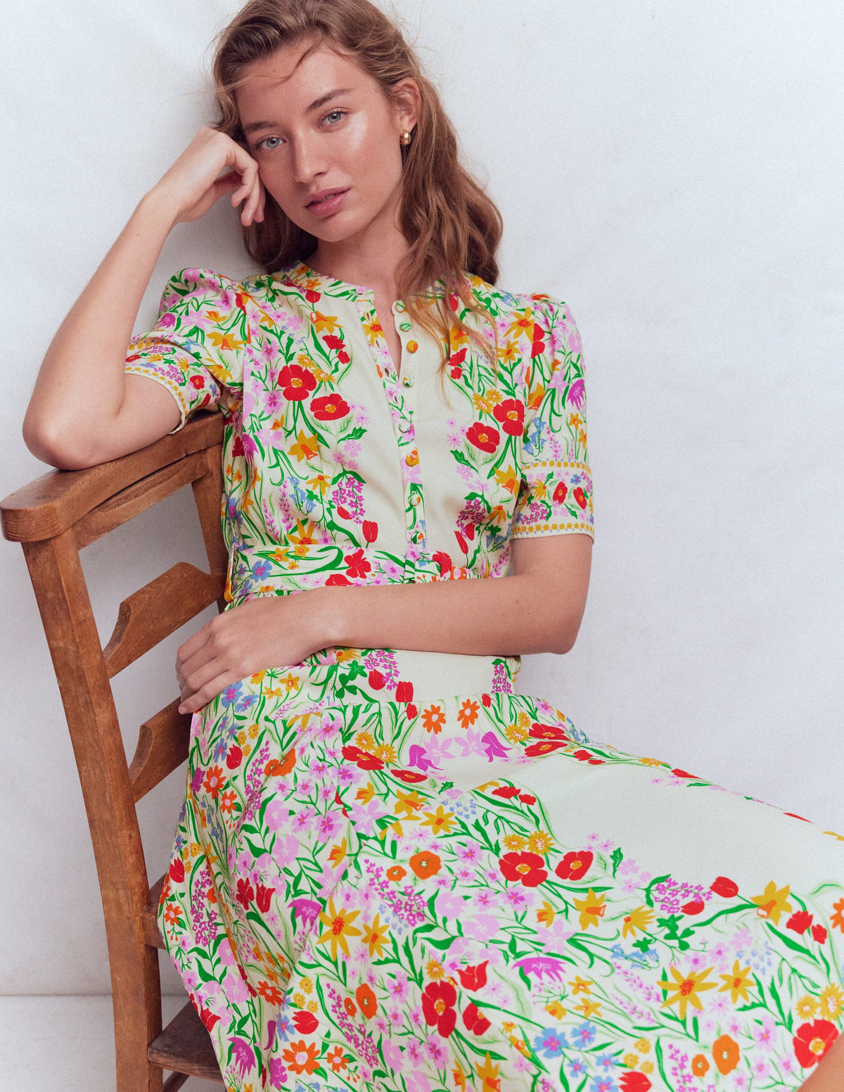 Kate Kleid mit Puffärmeln und Gürtel-Naturweiß, Eleganter Garten-6