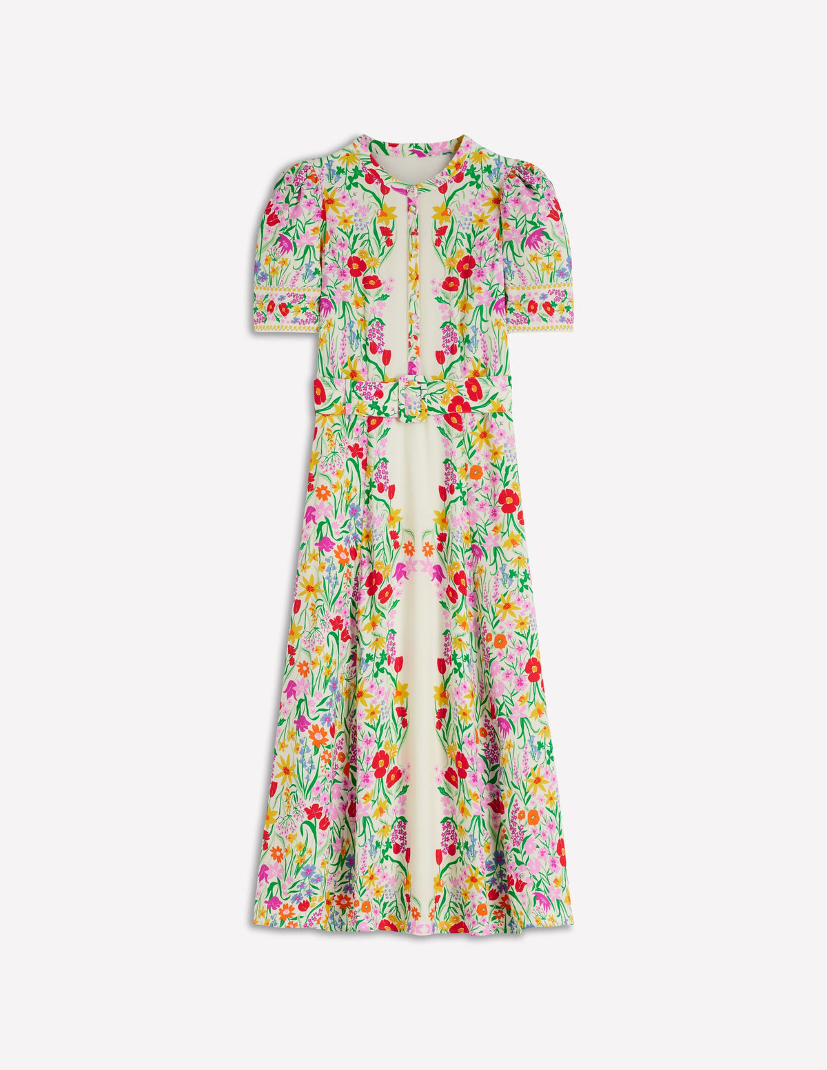 Kate Kleid mit Puffärmeln und Gürtel-Naturweiß, Eleganter Garten-8